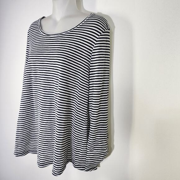 Chicos Top Cotton Slub Lurex Striped Utility 3/4 Button Sleeve Knit Size 1 US M - Picture 5 of 9